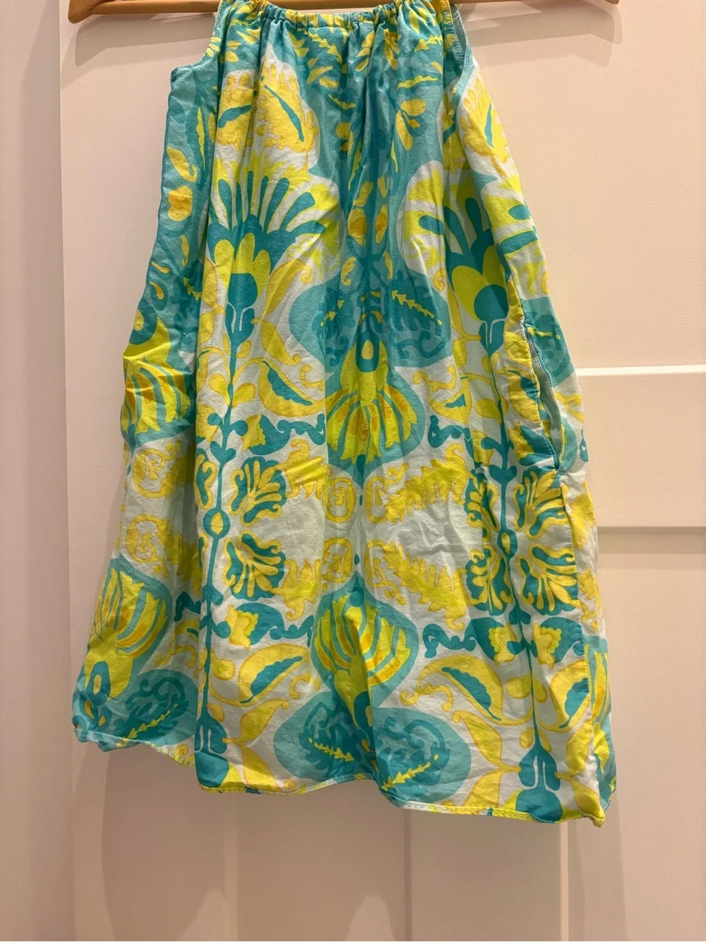 Gap Kids Girls Spaghetti Strap A-Line Blue, Aqua and Yellow Sun Dress Size 8